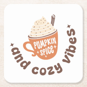 Posavasos Cuadrado De Papel Pumpkin Spice & Cozy Vibes – Cute PSL Latte Otoño