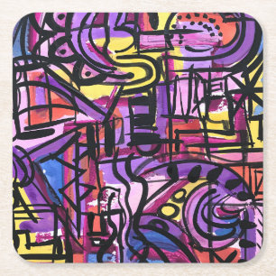 Posavasos Cuadrado De Papel Punchbowl-Bold Arte Abstracto Pintado a Mano Color
