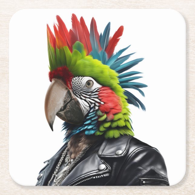 Posavasos Cuadrado De Papel Punk Parrot (Anverso)