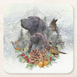 Posavasos Cuadrado De Papel Puntero alemán de corta duración en invierno