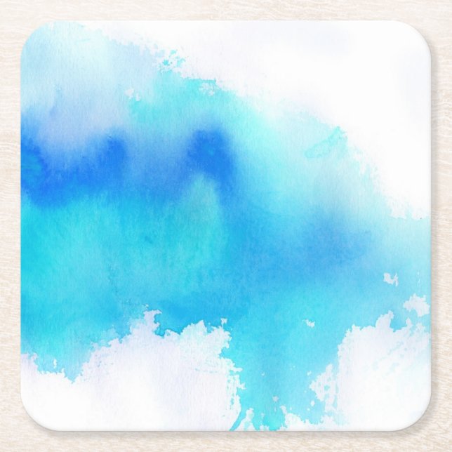 Posavasos Cuadrado De Papel Punto azul, pintado a mano abstracto de la (Anverso)
