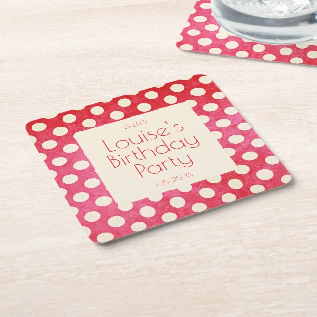 Posavasos Cuadrado De Papel Punto de Polka Blanco Rojo (En perspectiva)