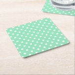 Posavasos Cuadrado De Papel Puntos blancos verdes de la Casa de la Moneda Vint<br><div class="desc">Vintage Mint Green Dots Elegant Trendy Template Square Paper Coaster.</div>