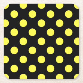 Posavasos Cuadrado De Papel Puntos de polka amarillos sobre fondo negro