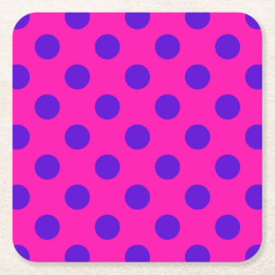 Posavasos Cuadrado De Papel Puntos de polka azul en fuchsia