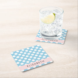 Posavasos Cuadrado De Papel Puntos de Polka Azul, Patrón de Punto de Polka, Su