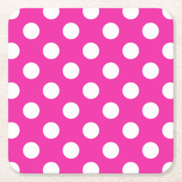 Posavasos Cuadrado De Papel Puntos de polka blanco en fuchsia