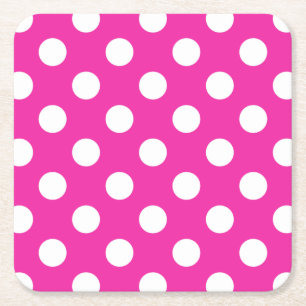 Posavasos Cuadrado De Papel Puntos de polka blanco en fuchsia