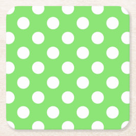 Posavasos Cuadrado De Papel Puntos de polka blanco sobre verde manzana