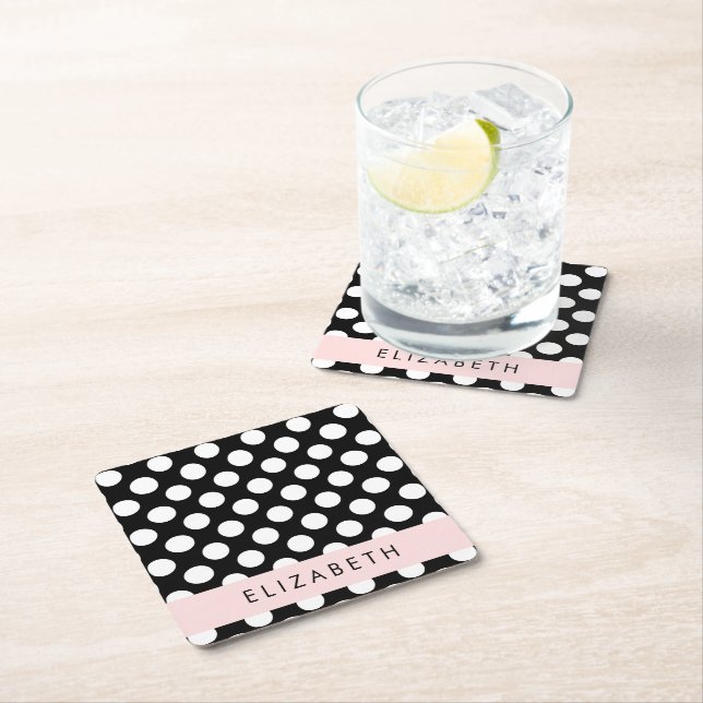 Posavasos Cuadrado De Papel Puntos de Polka blancos y negros, punteados, tu no (In situ)