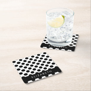 Posavasos Cuadrado De Papel Puntos de Polka blancos y negros, punteados, tu no