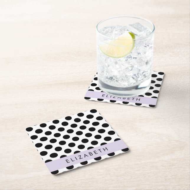 Posavasos Cuadrado De Papel Puntos de Polka blancos y negros, punteados, tu no (In situ)