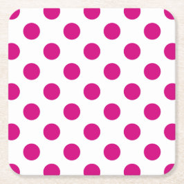 Posavasos Cuadrado De Papel Puntos de polka de Fuchsia