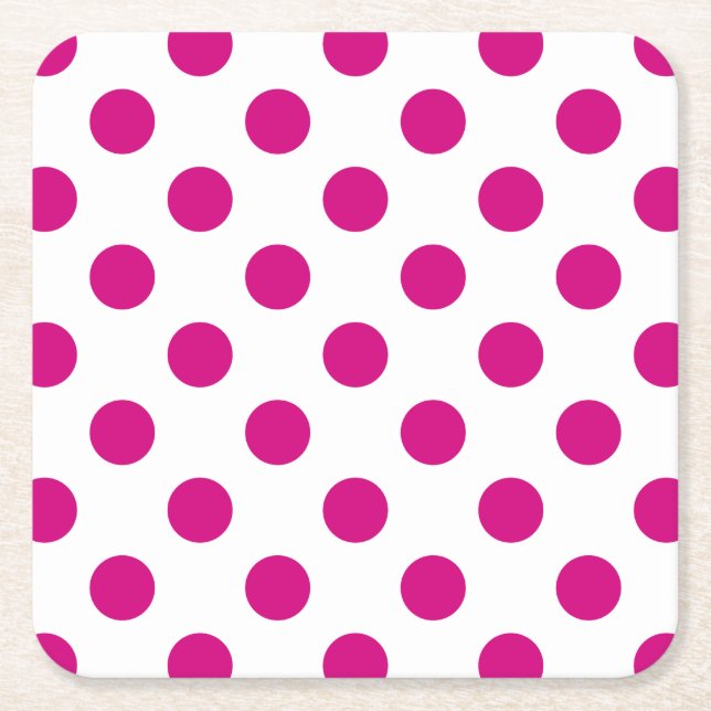 Posavasos Cuadrado De Papel Puntos de polka de Fuchsia (Anverso)