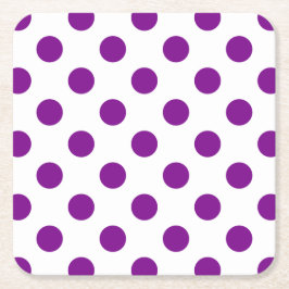 Posavasos Cuadrado De Papel Puntos de polka morado y blanco