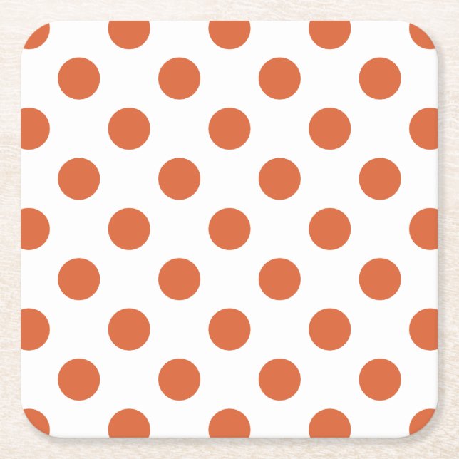 Posavasos Cuadrado De Papel Puntos de polka naranja quemados (Anverso)