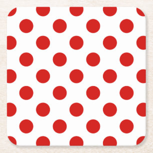 Posavasos Cuadrado De Papel Puntos de polka rojos y blancos