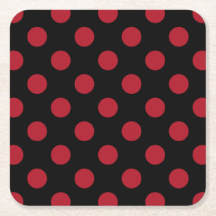 Posavasos Cuadrado De Papel Puntos de polka rojos y negros