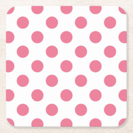 Posavasos Cuadrado De Papel Puntos de polka rosa y blanco