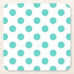 Posavasos Cuadrado De Papel Puntos de polka turquesa<br><div class="desc">Paquetes de polka turquesa sobre fondo blanco</div>