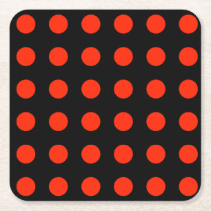 Posavasos Cuadrado De Papel Puntos de Polka Vintage Color Rojo Negro Retro Clá