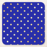 Posavasos Cuadrado De Papel puntos falsos de polka azul dorado<br><div class="desc">Elegante y moderno diseño de polka.</div>