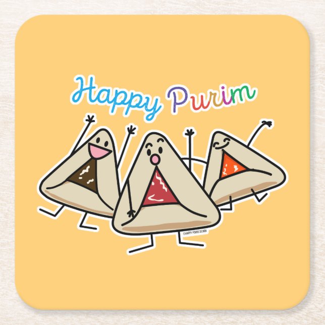 Posavasos Cuadrado De Papel Purim hamantaschen los pasteles Sameach Oznei (Anverso)