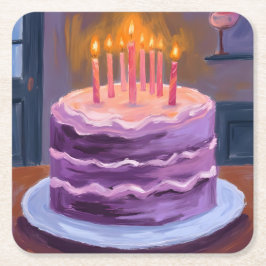 Posavasos Cuadrado De Papel Purple Birthday Cake Painting Birthday Party