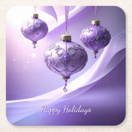 Posavasos Cuadrado De Papel Purple Christmas Ball Holiday Paper Coaster