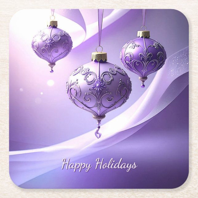 Posavasos Cuadrado De Papel Purple Christmas Ball Holiday Paper Coaster (Anverso)