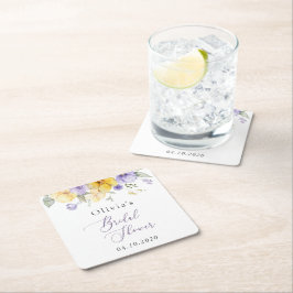Posavasos Cuadrado De Papel Purple Flowers, Yellow Flowers, Bridal Shower