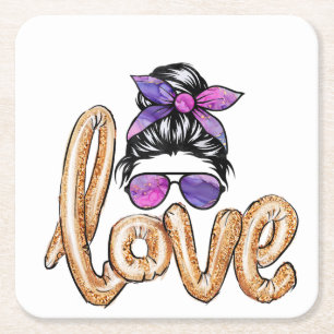 Posavasos Cuadrado De Papel Purple Girly Girl Gafas de sol El día de San Valen
