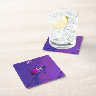 Posavasos Cuadrado De Papel Purple Ladybug
