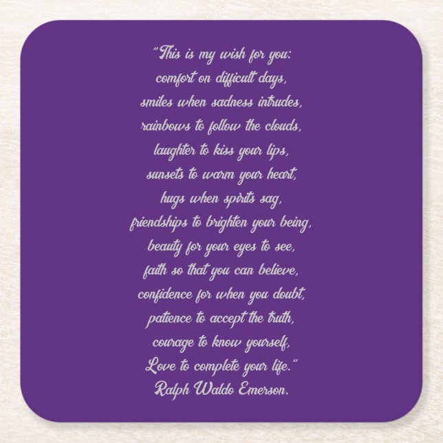 Posavasos Cuadrado De Papel Purple My Wish For You Coaster Set (Anverso)
