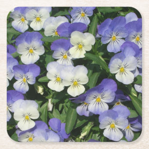 Posavasos Cuadrado De Papel Purple Pansies Garden Floral