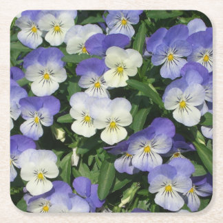 Posavasos Cuadrado De Papel Purple Pansies Garden Floral
