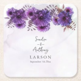 Posavasos Cuadrado De Papel Purple Watercolor Chrysanthemum Wedding
