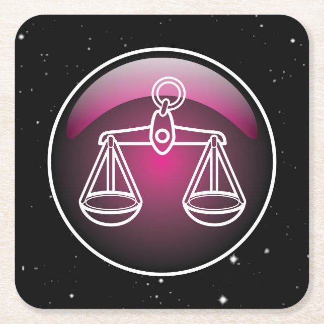 Posavasos Cuadrado De Papel Purple Zodiac Libra (Anverso)