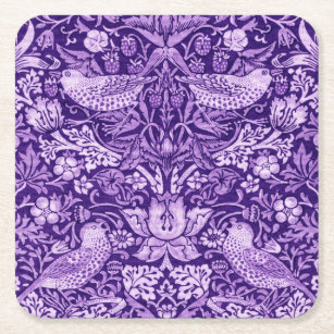 Posavasos Cuadrado De Papel Púrpura de fresa, William Morris