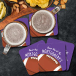 Posavasos Cuadrado De Papel Púrpura de Fútbol Americano<br><div class="desc">Las galletitas de papel de personalizable muestran un fútbol americano en color morado y las palabras "¡Es el Día del Juego!" junto con tu apellido. MÁS colores y elementos coincidentes en nuestra tienda.</div>