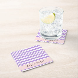 Posavasos Cuadrado De Papel Púrpura Zigzag, Púrpura Chevron, Tu Nombre