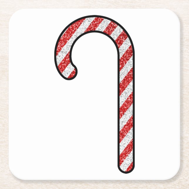 Posavasos Cuadrado De Papel Purpurina Candy Cane (Anverso)