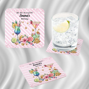 Posavasos Cuadrado De Papel Purpurina de caramelos rosados