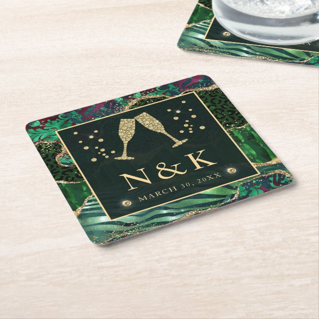 Posavasos Cuadrado De Papel Purpurina de impresión de animales de la selva ver (En perspectiva)