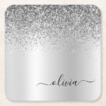 Posavasos Cuadrado De Papel Purpurina de Monograma Plateado Sparkle Girly Scri<br><div class="desc">Purpurina De Espuma Metálica De Relieve metalizado De Faux Plateado Cepilló Los Astilleros De Papel Monograma Metalizado. Esto hace que la graduación perfecta, el cumpleaños, el boda, la ducha de novia, el aniversario, la ducha de bebé o la fiesta de soltera sea un regalo para alguien que ama el lujo...</div>