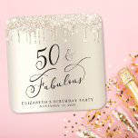 Posavasos Cuadrado De Papel Purpurina de oro 50.ª fiesta de cumpleaños<br><div class="desc">personalizado de moda 50 cumpleaños fiesta de montaña con "50 & Fabulous" en un guión de caligrafía, un fondo de Relieve metalizado de imitación de oro y un purpurina de imitación de oro goteando. Ideal para la decoración de las mesas, que los clientes pueden llevarse a casa como regalo de...</div>
