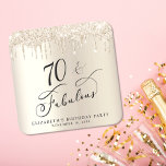 Posavasos Cuadrado De Papel Purpurina de oro 70.ª fiesta de cumpleaños<br><div class="desc">personalizado de moda 70 cumpleaños fiesta de montaña con "70 & Fabulous" en un guión de caligrafía, un fondo de Relieve metalizado de imitación de oro y un purpurina de imitación de oro goteando. Ideal para la decoración de las mesas, que los clientes pueden llevarse a casa como regalo de...</div>