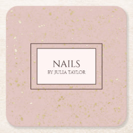 Posavasos Cuadrado De Papel Purpurina de oro rosa elegante Nail Salon Manicuri
