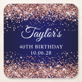 Posavasos Cuadrado De Papel Purpurina de oro Rosa y azul marino 40 cumpleaños