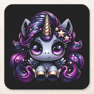 Posavasos Cuadrado De Papel Purpurina de unicornio negro de Twilight pony